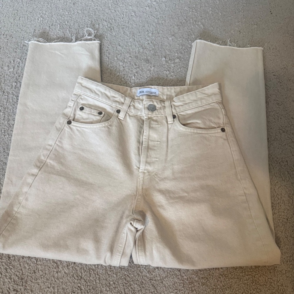 ZARA Beige High Rise Mom Jeans Women Size 2 - Picture 7 of 11